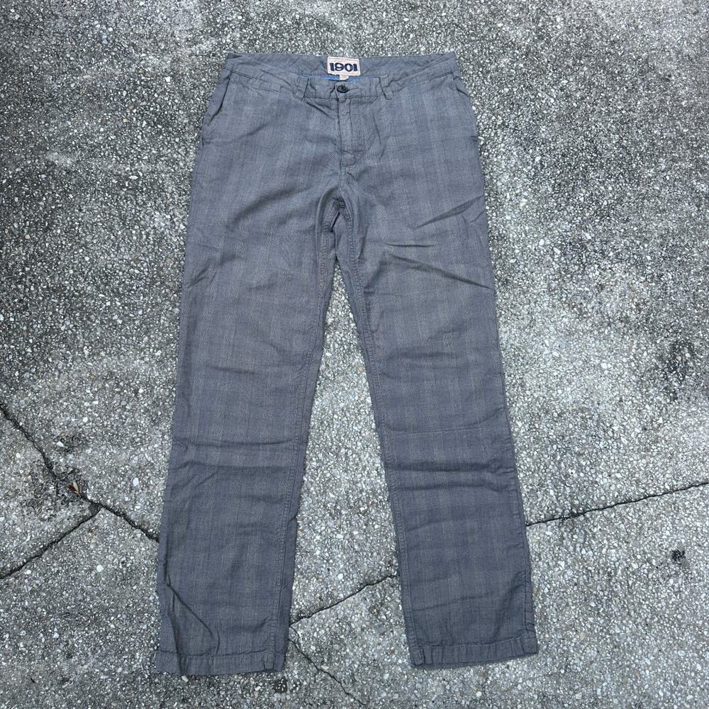 1901 Nordstrom Mens 32x32 Grey Plaid Chino Pants Straight Fit 100% Cotton